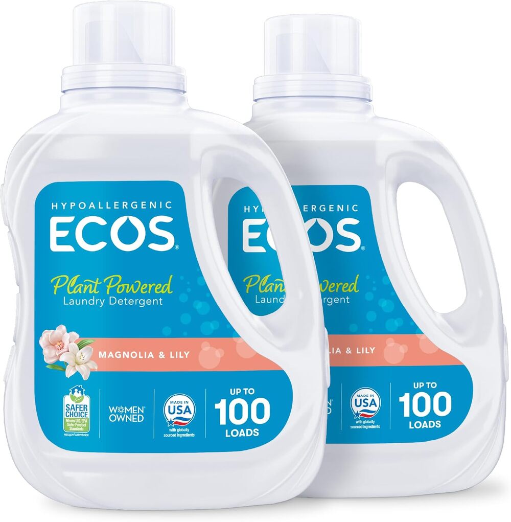 2 Pack ECOS Laundry Detergent, 200 Loads Hypoallergenic, Magnolia Lily 100 Fl Oz